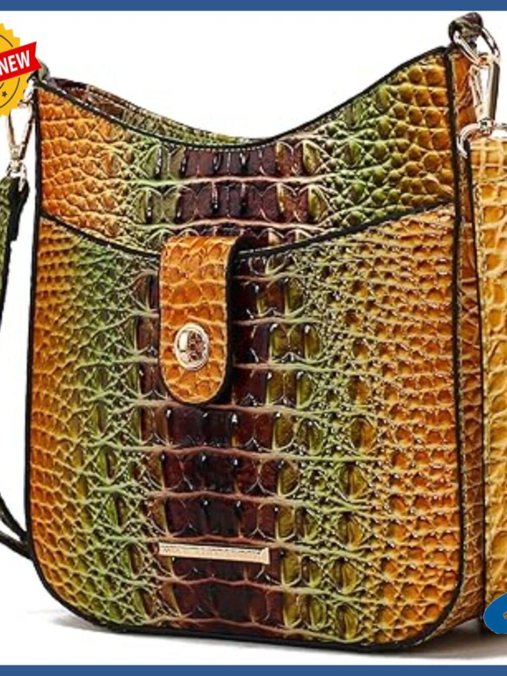 Gradient Crocodile Vegan Leather Crossbody Bag Adjustable Strap 4 Pockets
